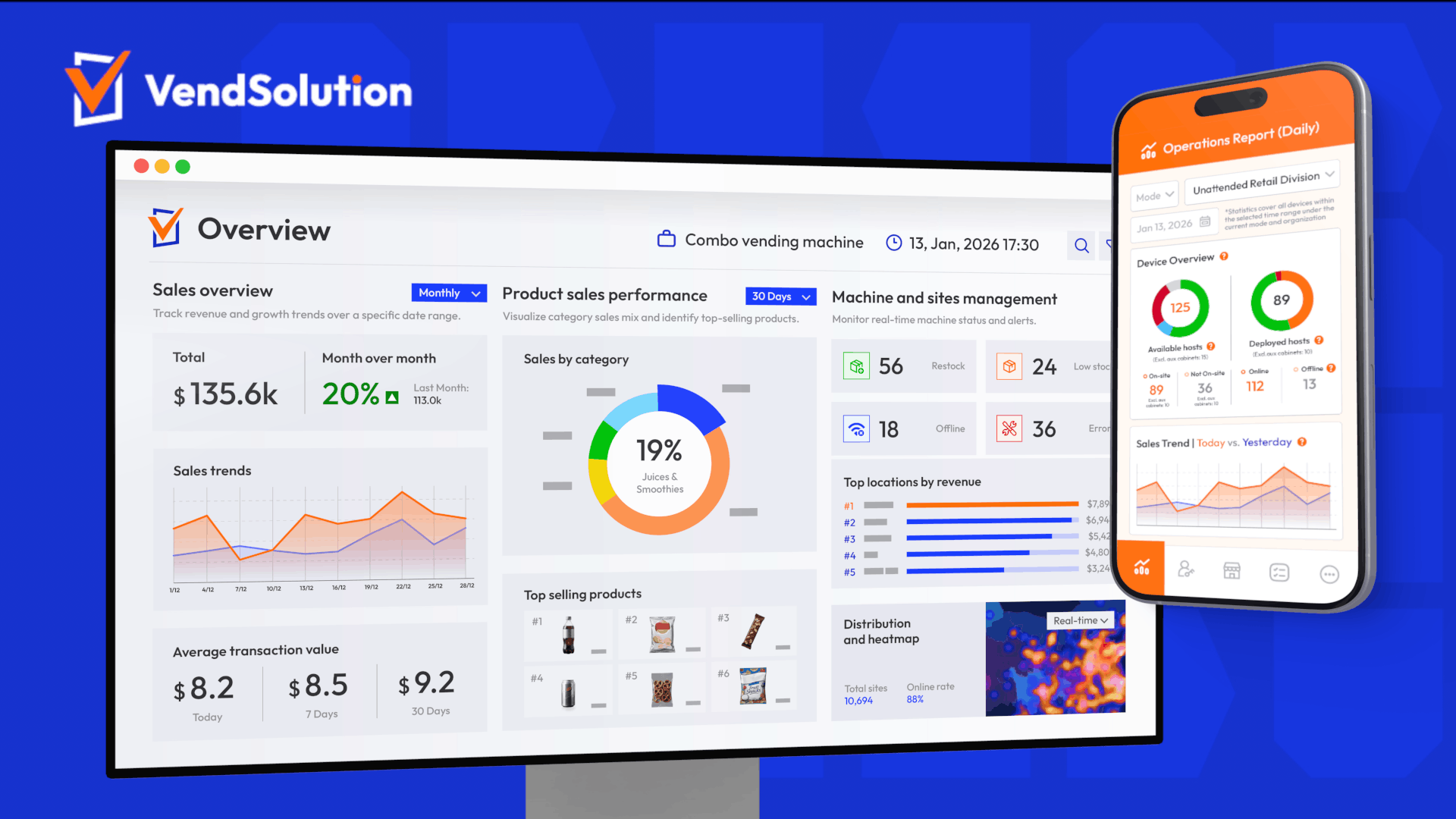 Master Kong Vending Management Platform by VendSolution - PC and Mobile UI