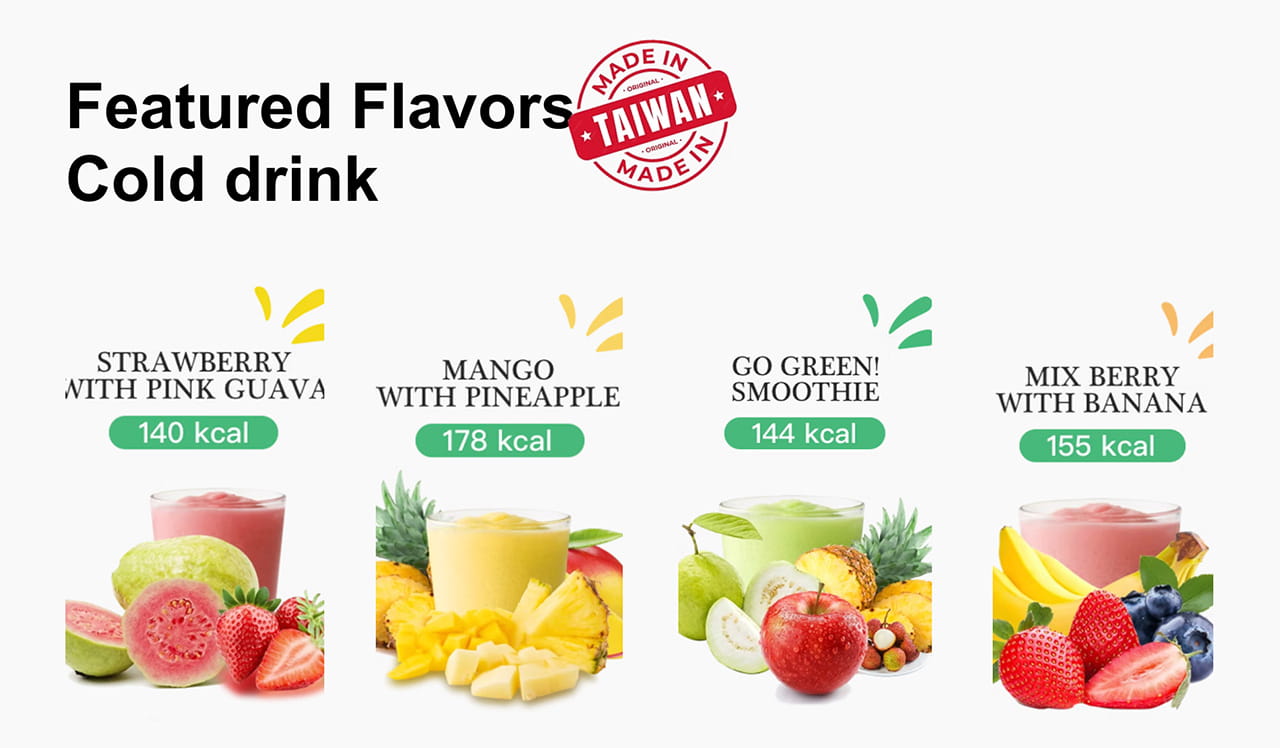 Featured flavors of cold drink among Peigo smoothies (Source: www.peigosmoothie.com/en)