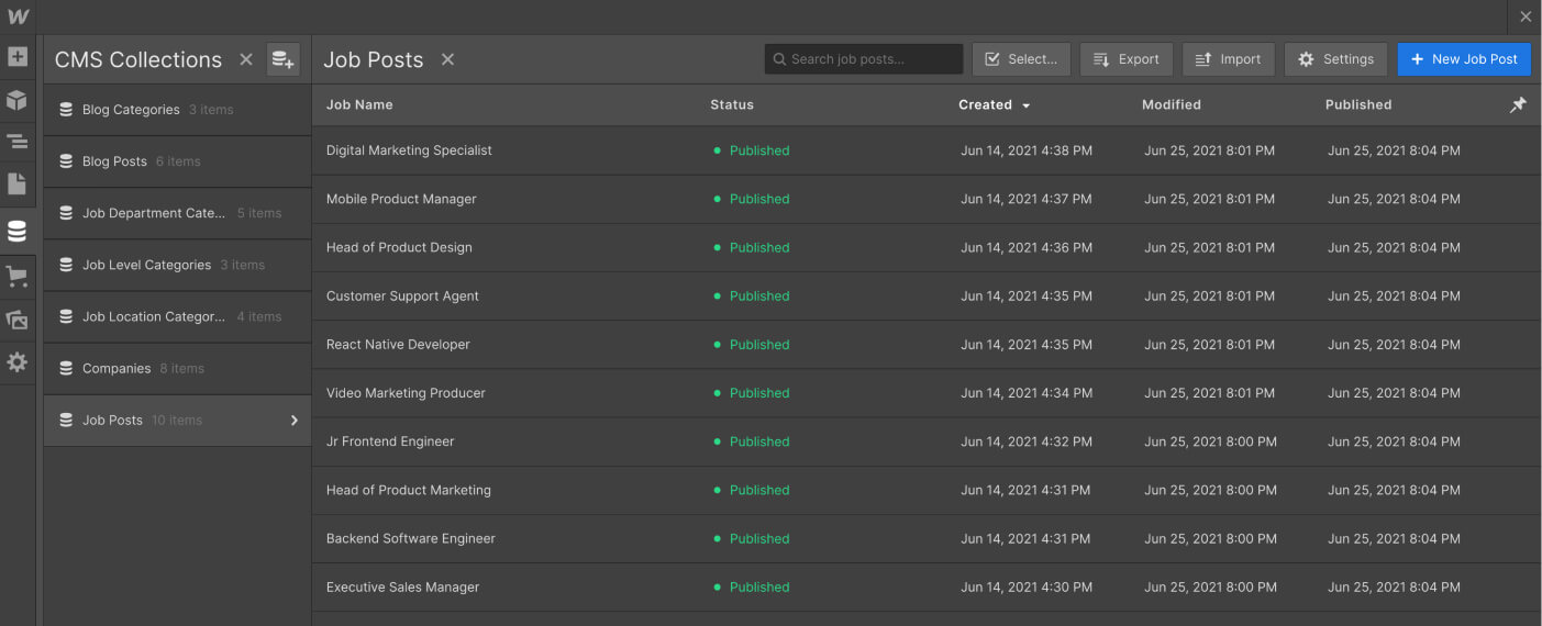 CMS Collection - Job Board X Webflow Template