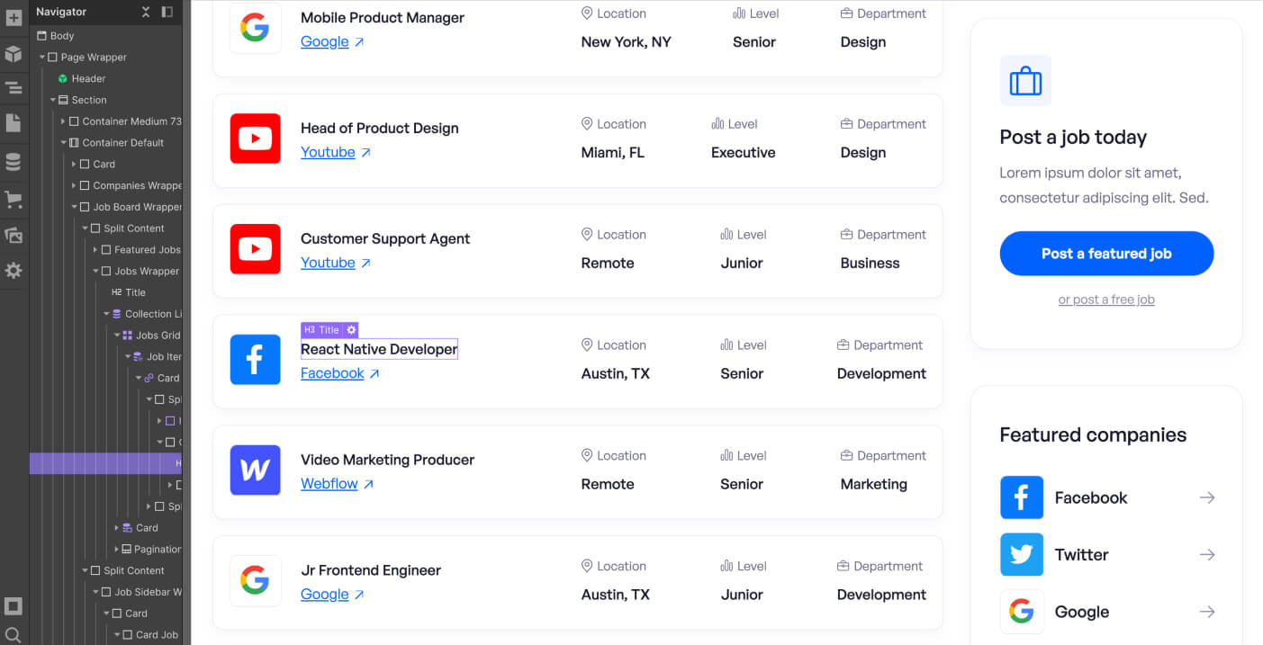 Dynamic Content - Job Board X Webflow Template
