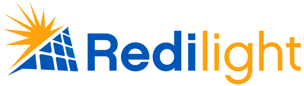 Redilight company logo with a stylized orange sun and blue grid design next to the text 'Redilight' in blue and orange letters.
