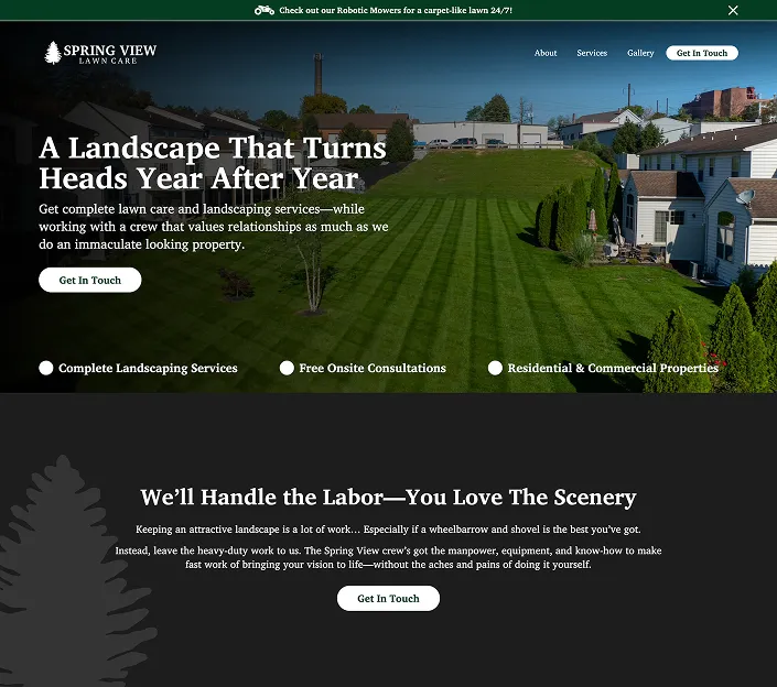 Mockup of the Spring View Lawn Care website