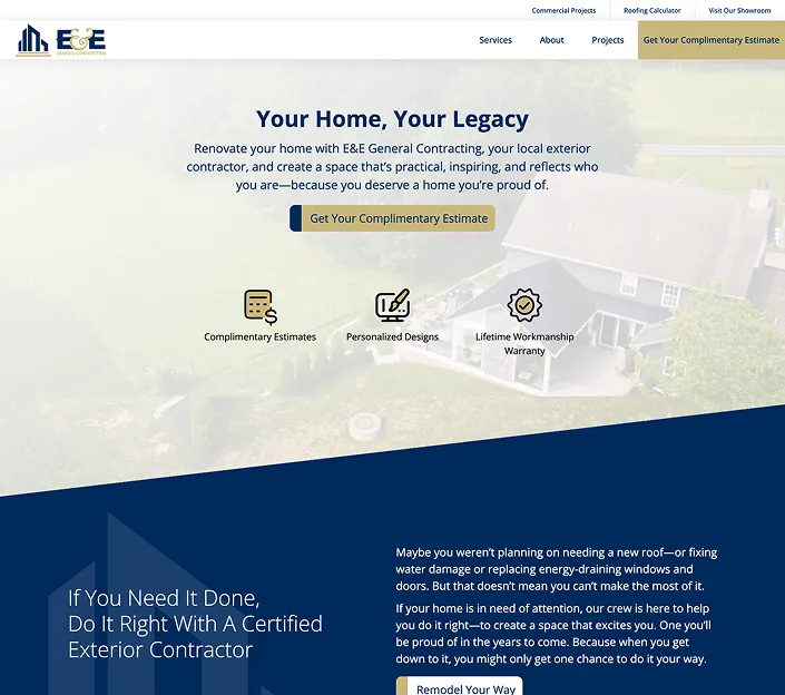 Mockup of the E&E General Contracting website