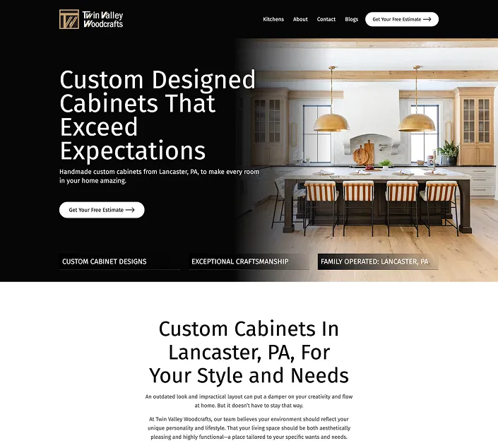 Mockup of the Twin Valley Woodcrafts website