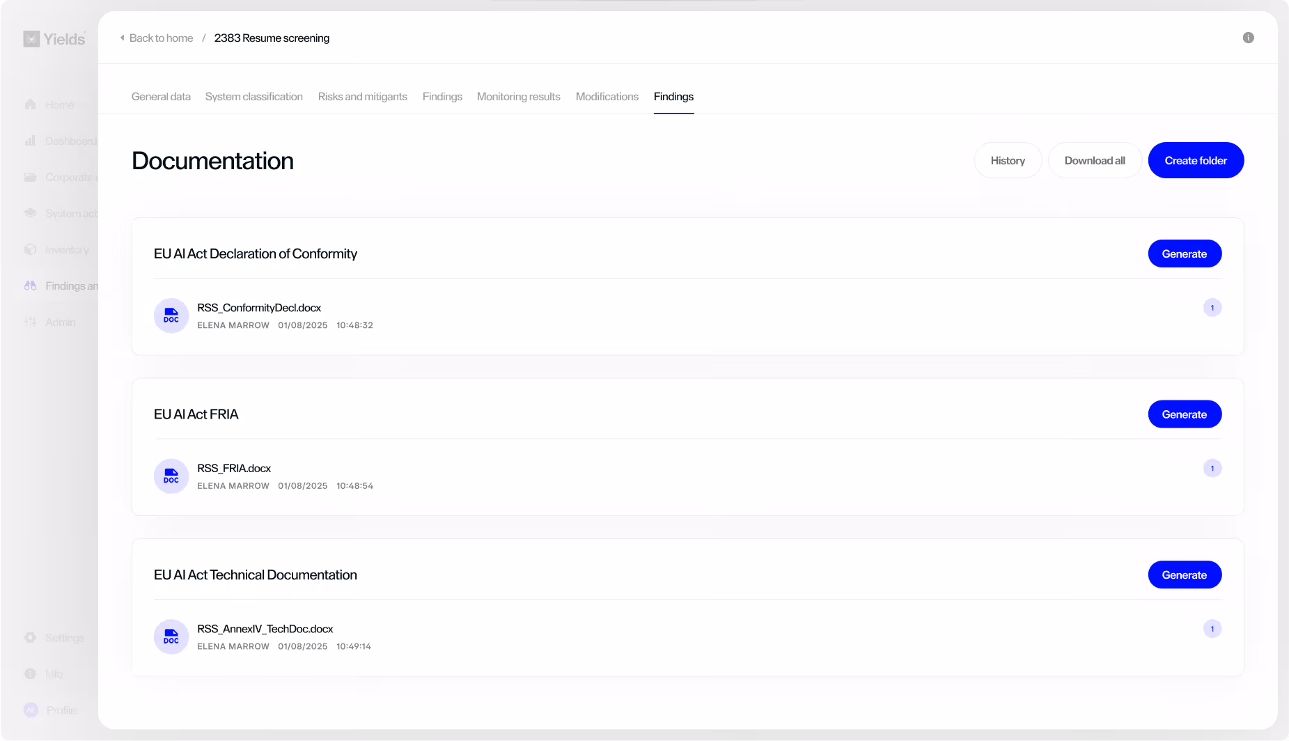 Yields software documentation dashboard