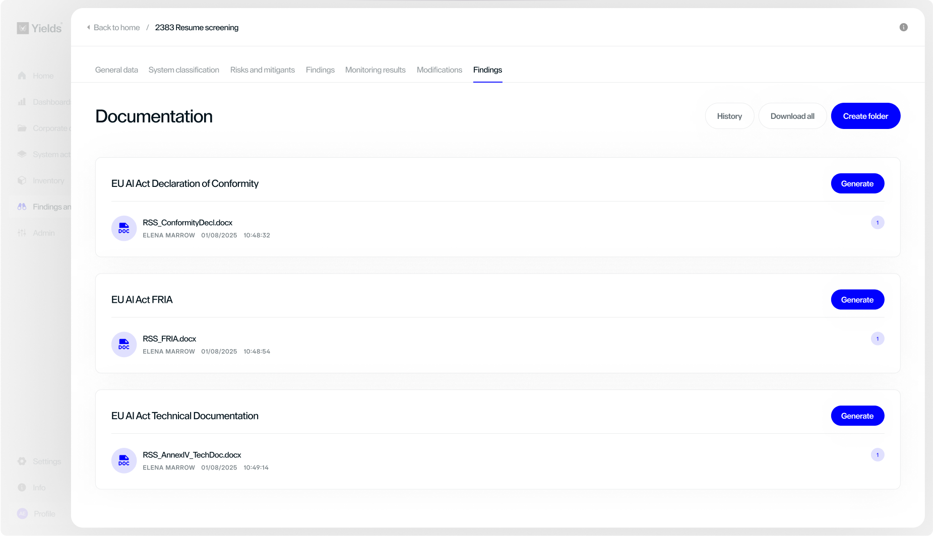 Yields software documentation dashboard
