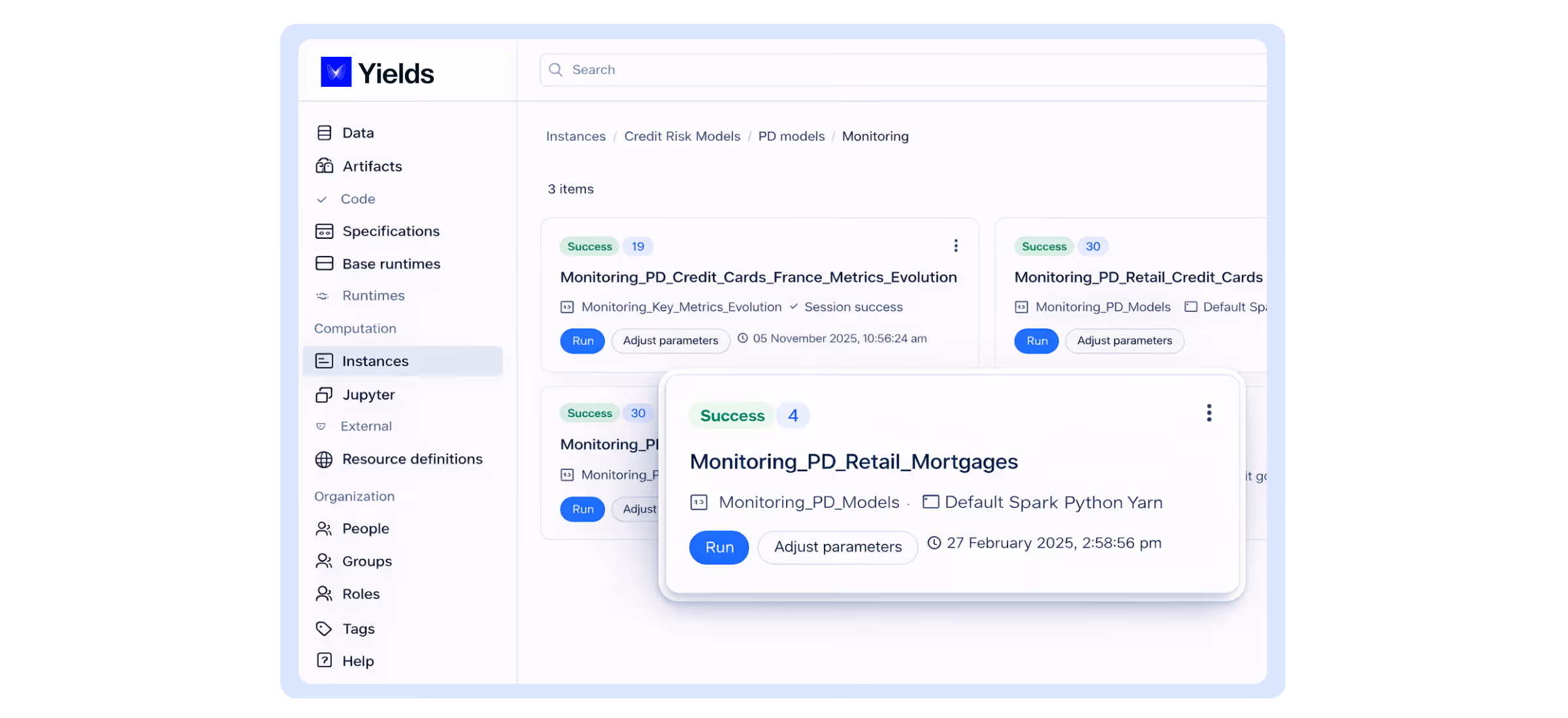 Model Monitoring with Yields Model Risk Management software