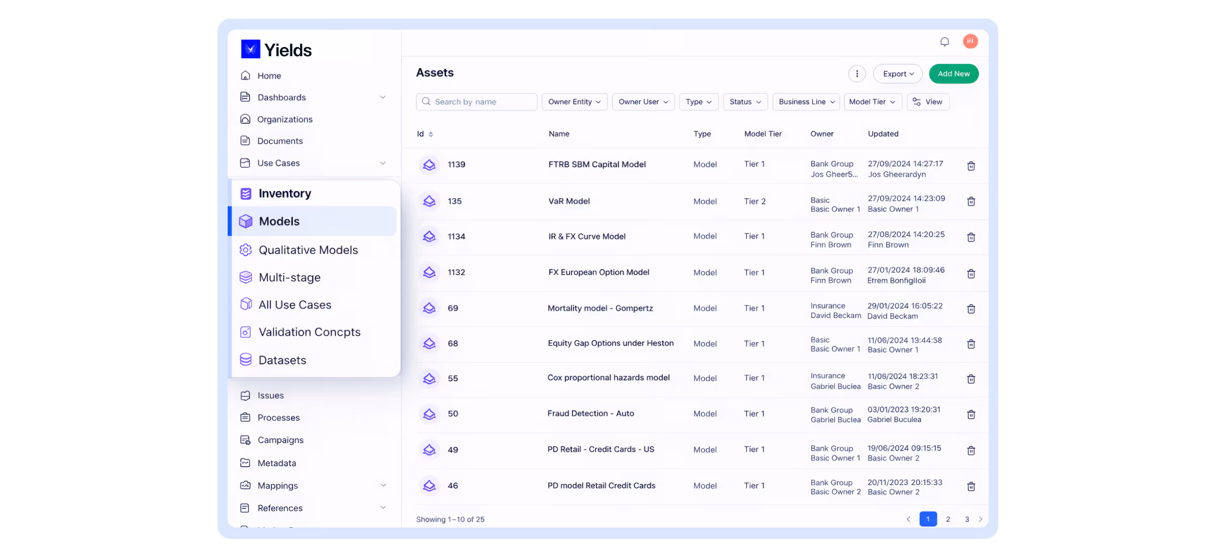 Model inventory Yields