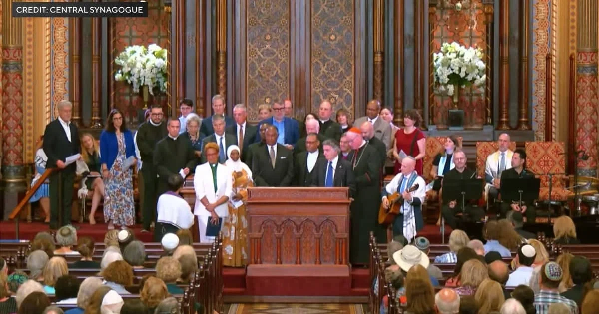 Clergy and civic leaders from faiths across New York stand united at Central Synagogue's pulpit after the Shabbat attack.