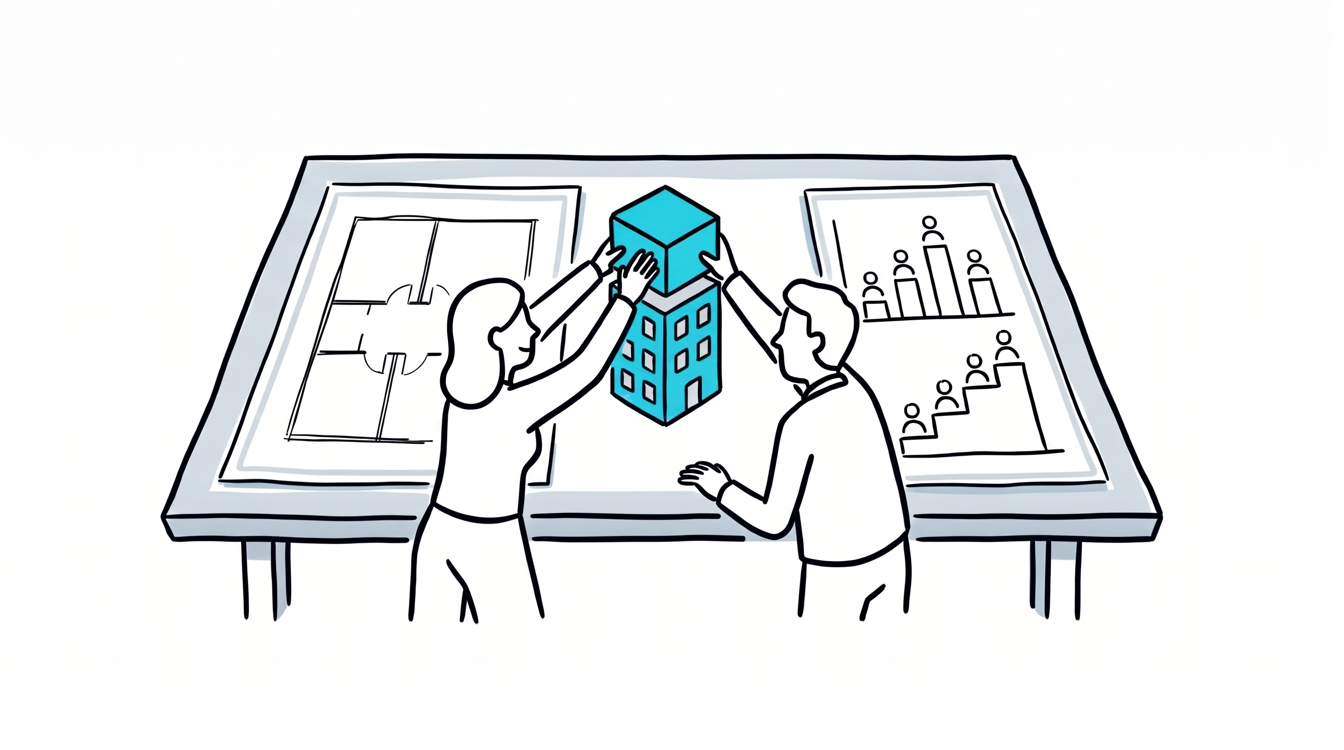 Illustrated HR and real estate leaders collaborating