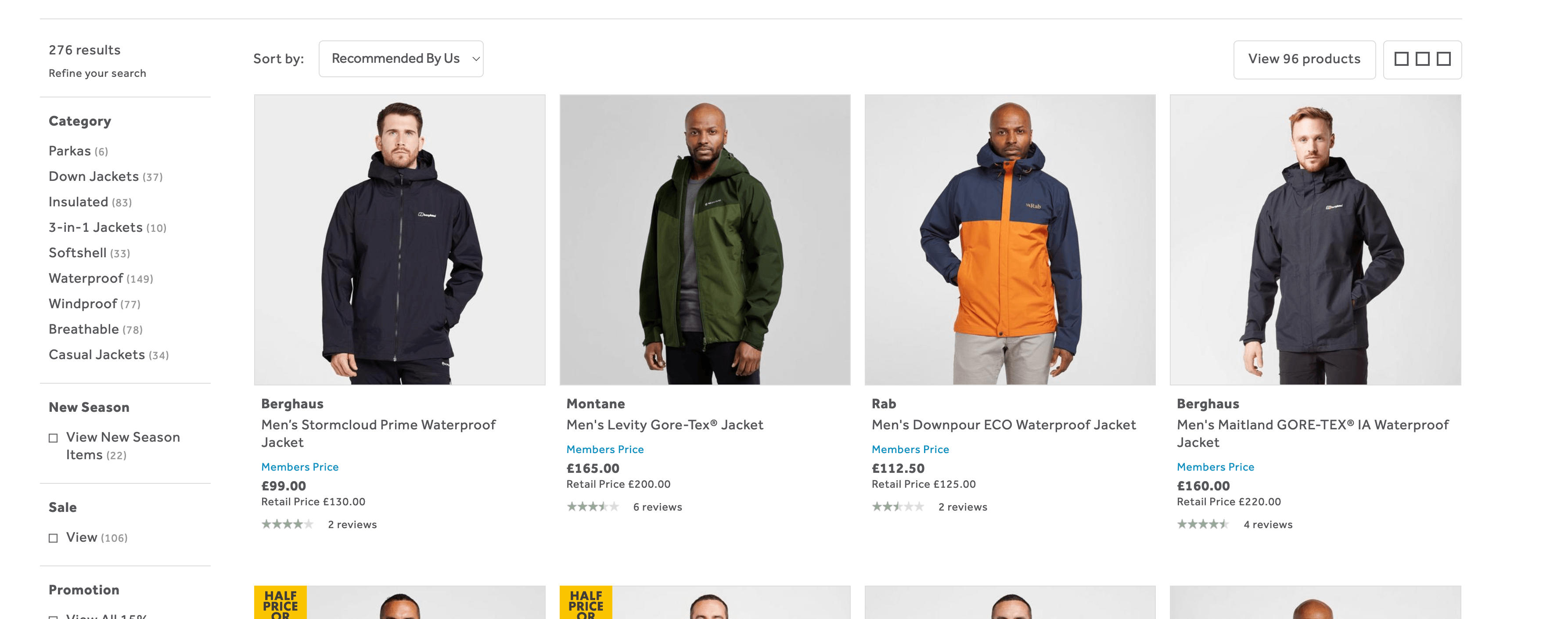 Screenshot from Go Outdoors with awkward categories