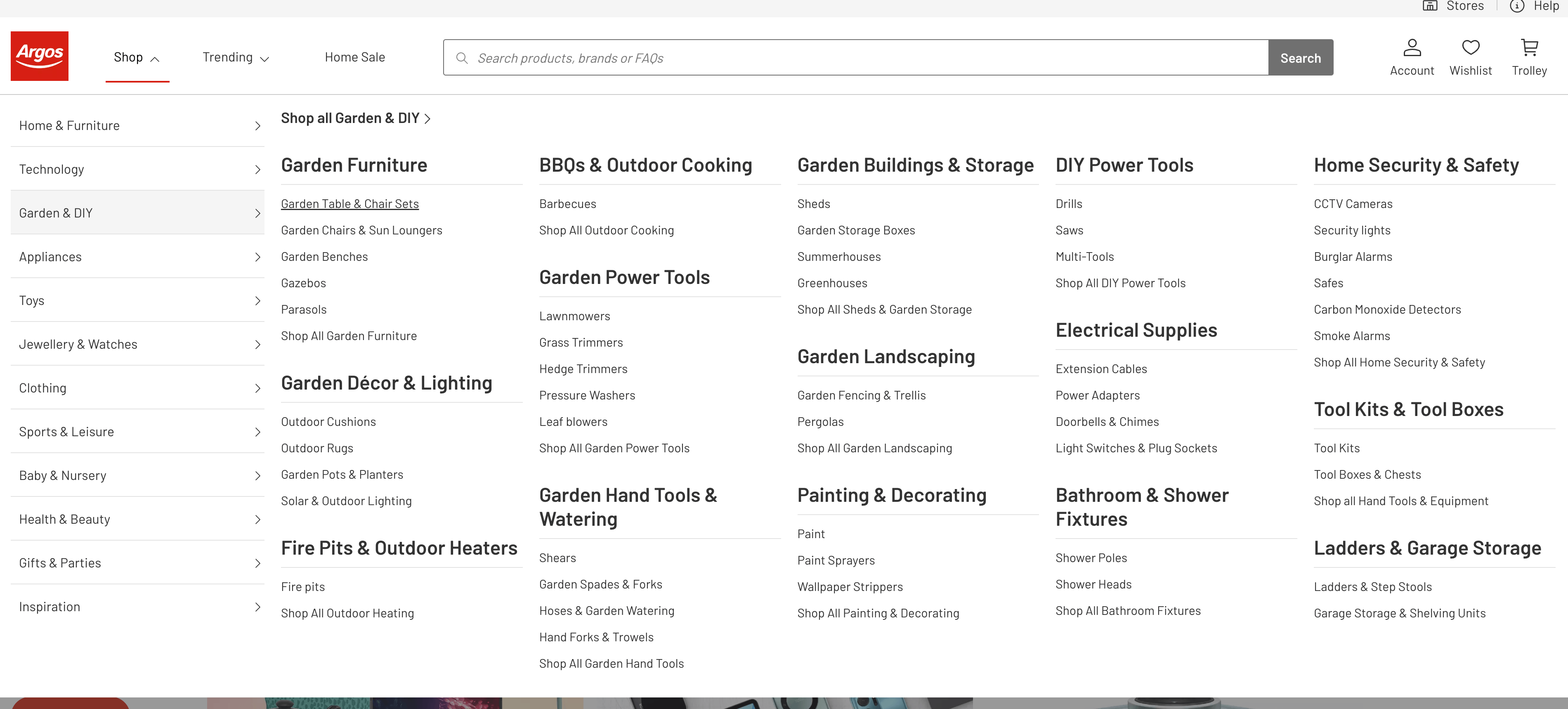 Screenshot of Argos' navigation menu which can feel overwhelming