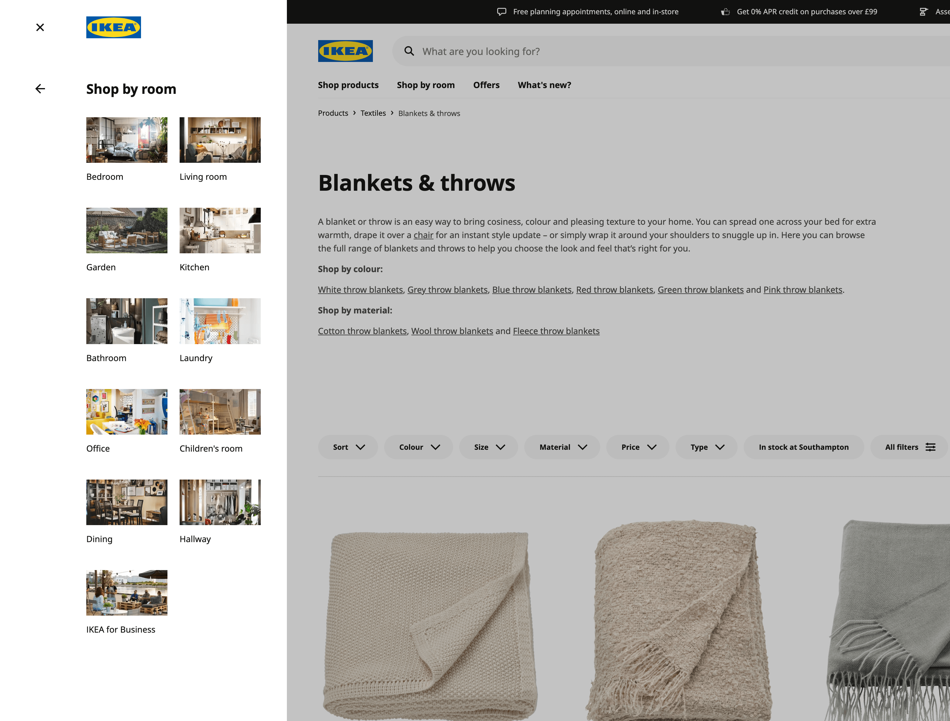 Ikea navigation with images of rooms makes it easy to navigate