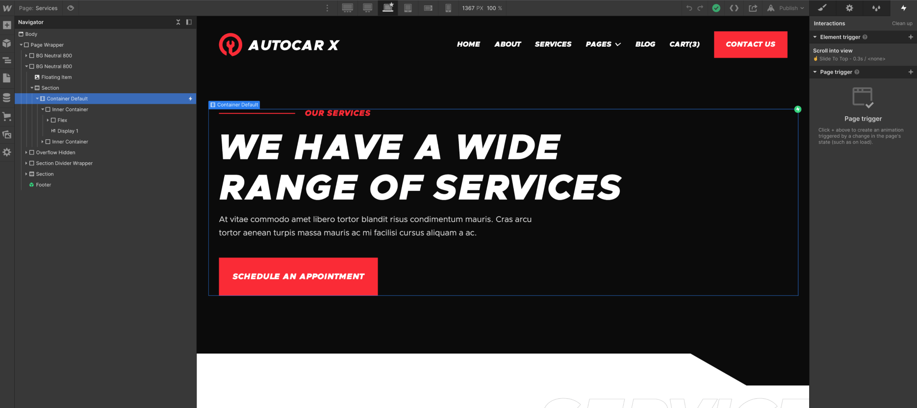 Animations - Autocar X Webflow Template