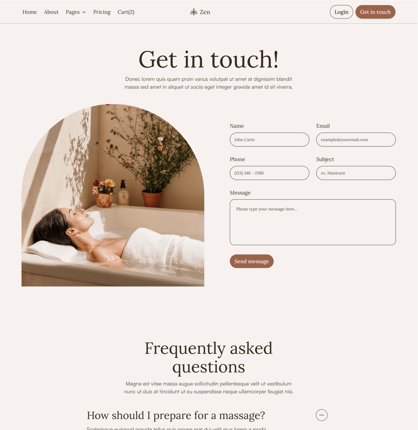 Zen - Contact V1 Page - Zen Spa Massage Webflow Template