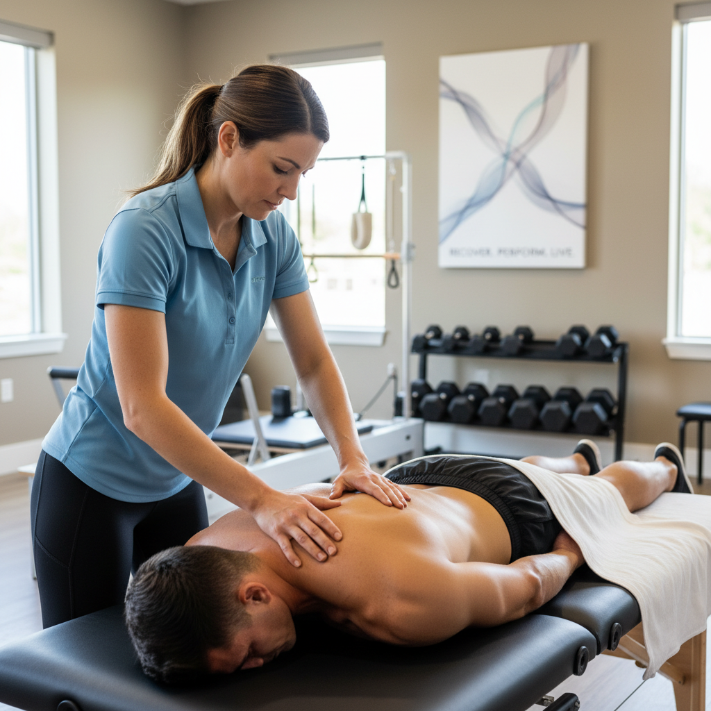 Patient receiving manual therapy treatment from a physical therapist at a performance physical therapy clinic in Melbourne, FL