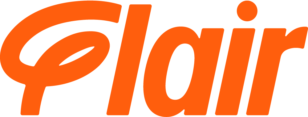 Orange stylized text logo reading 'flair' with a leaf design integrated into the letter 'f'.