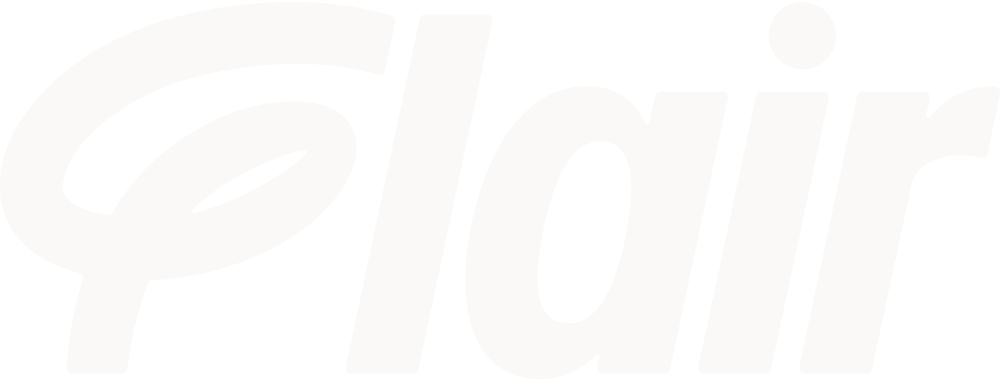 Logo with the word Flair in a stylized, italic font.