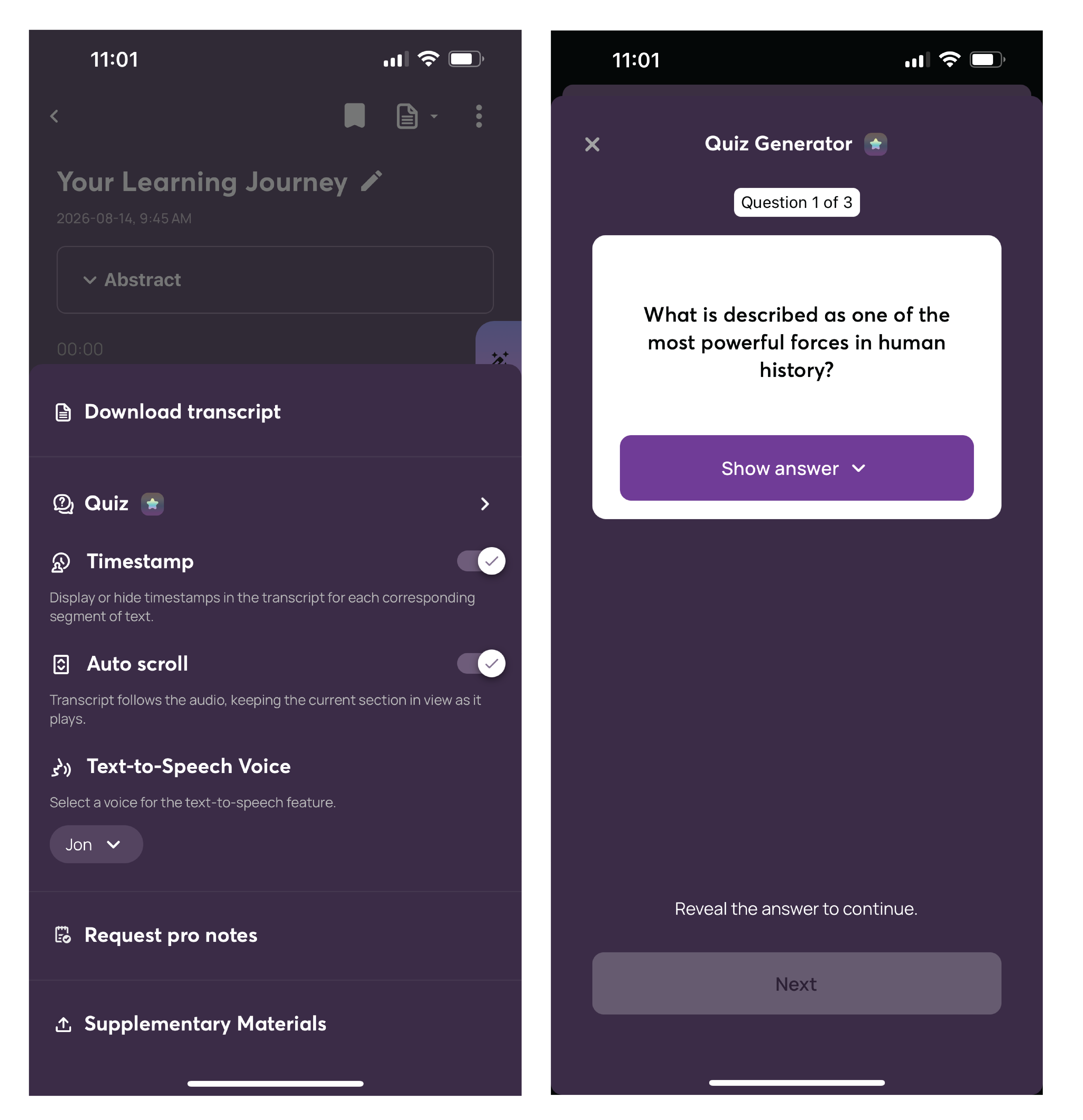 Quiz feature in Messenger Pigeon app