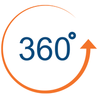 360-degree icon representing full-service strategic video partnership from concept to delivery