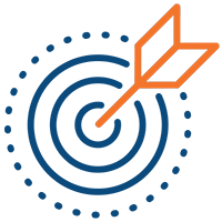 Target icon with arrow representing focused video production support for specific project needs