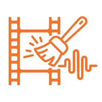 Film strip with brush and waveform icon symbolizing audio and video restoration