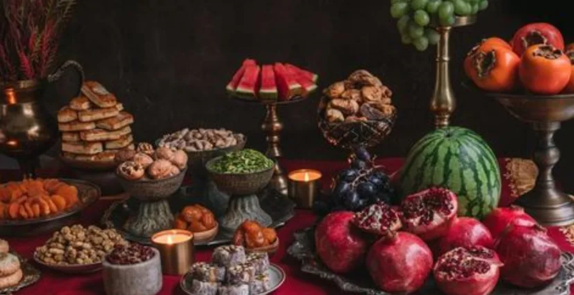 Buffet traiteur avec fruits, pâtisseries et spécialités présentés dans une ambiance chaleureuse et gourmande