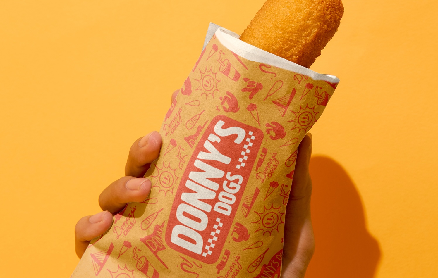 Donny's Dogs branded corn dog food wrap packaging.