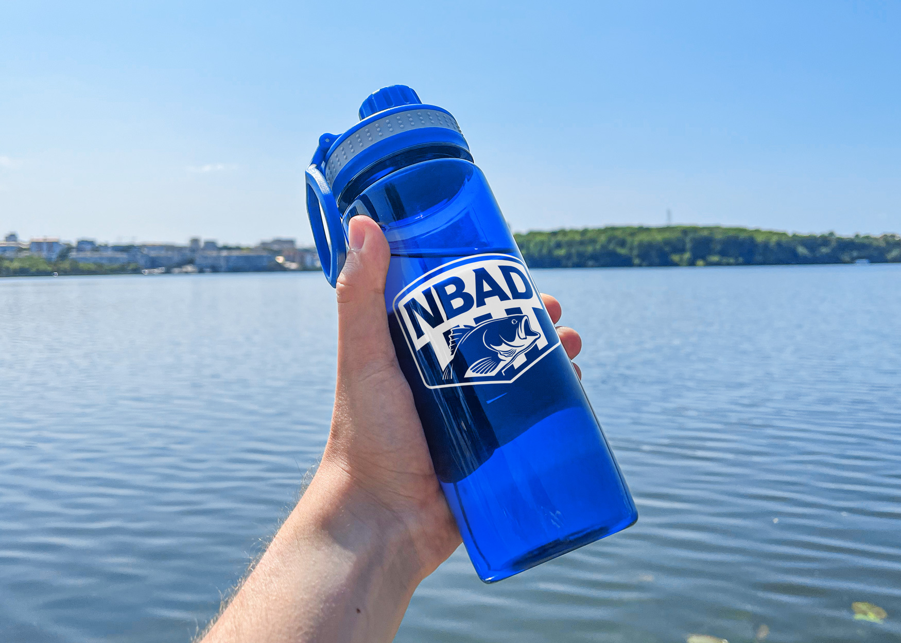 Sport water bottle featuring the NBAD logo as tournament merchandise.
