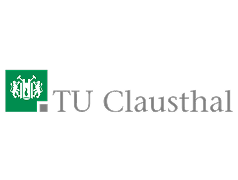TU Clausthal logo with white stylized emblem on green square and gray text.