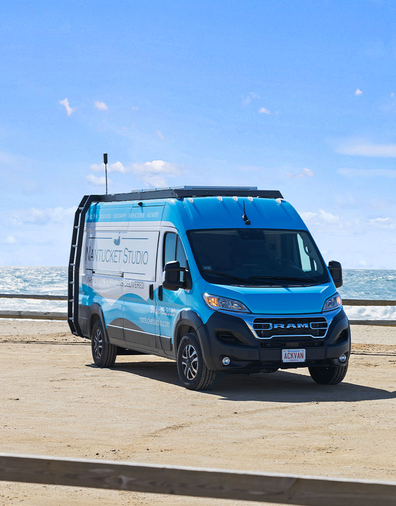 Nantucket Studio mobile marketing van providing on-site services in downtown Nantucket.