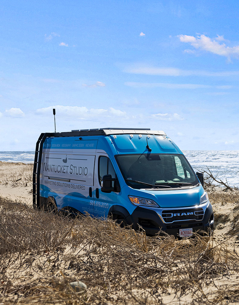 Nantucket Studio mobile marketing van providing on-site services in downtown Nantucket.