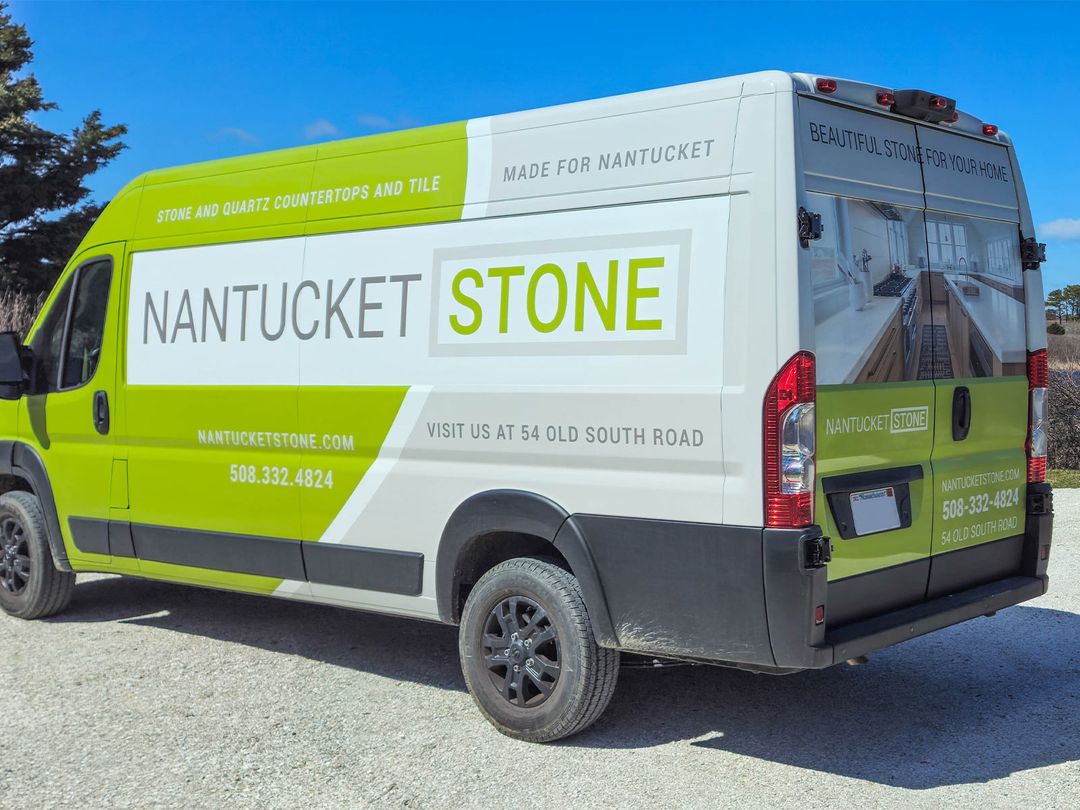 Professional van wrap design for Nantucket Stone by Nantucket Studio, featuring high-performance branding on-site in Nantucket, MA.