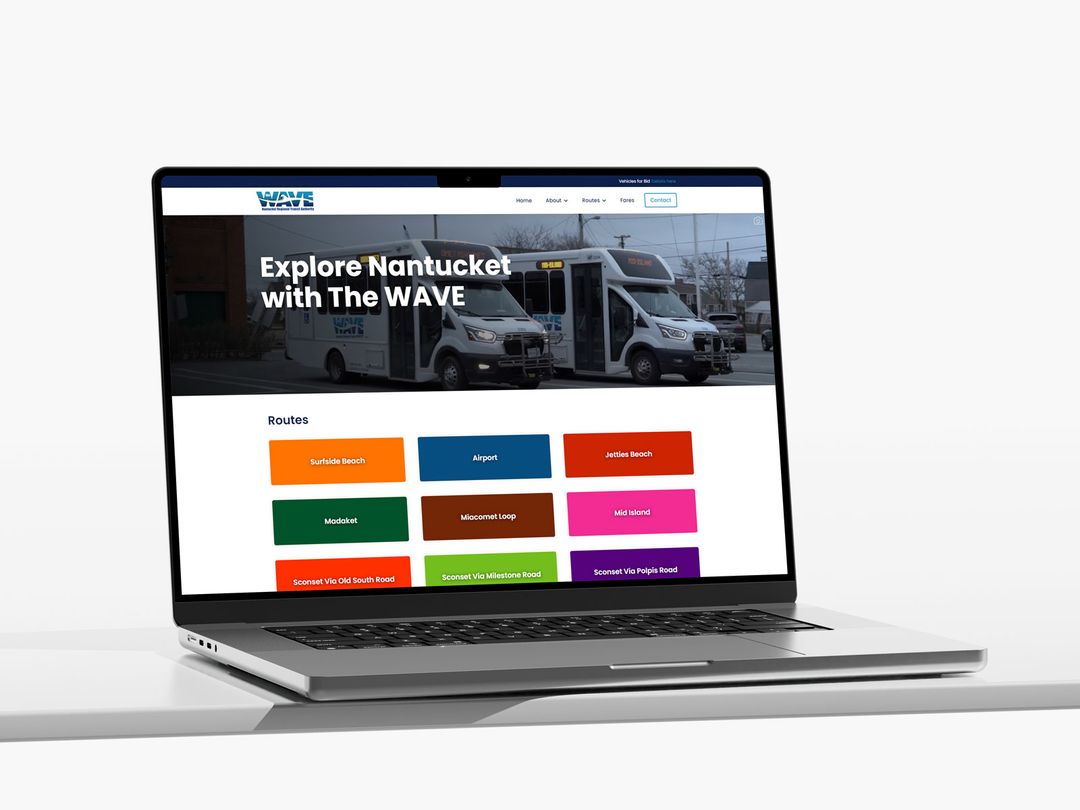 High-performance NRTA Wave website redesign by Nantucket Studio, featuring mobile-responsive route tracking and modern UI design for Nantucket transit.