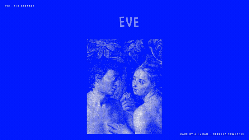 Eve, Rebecca Rowntree’s AI collaborator, expressed through moving typography