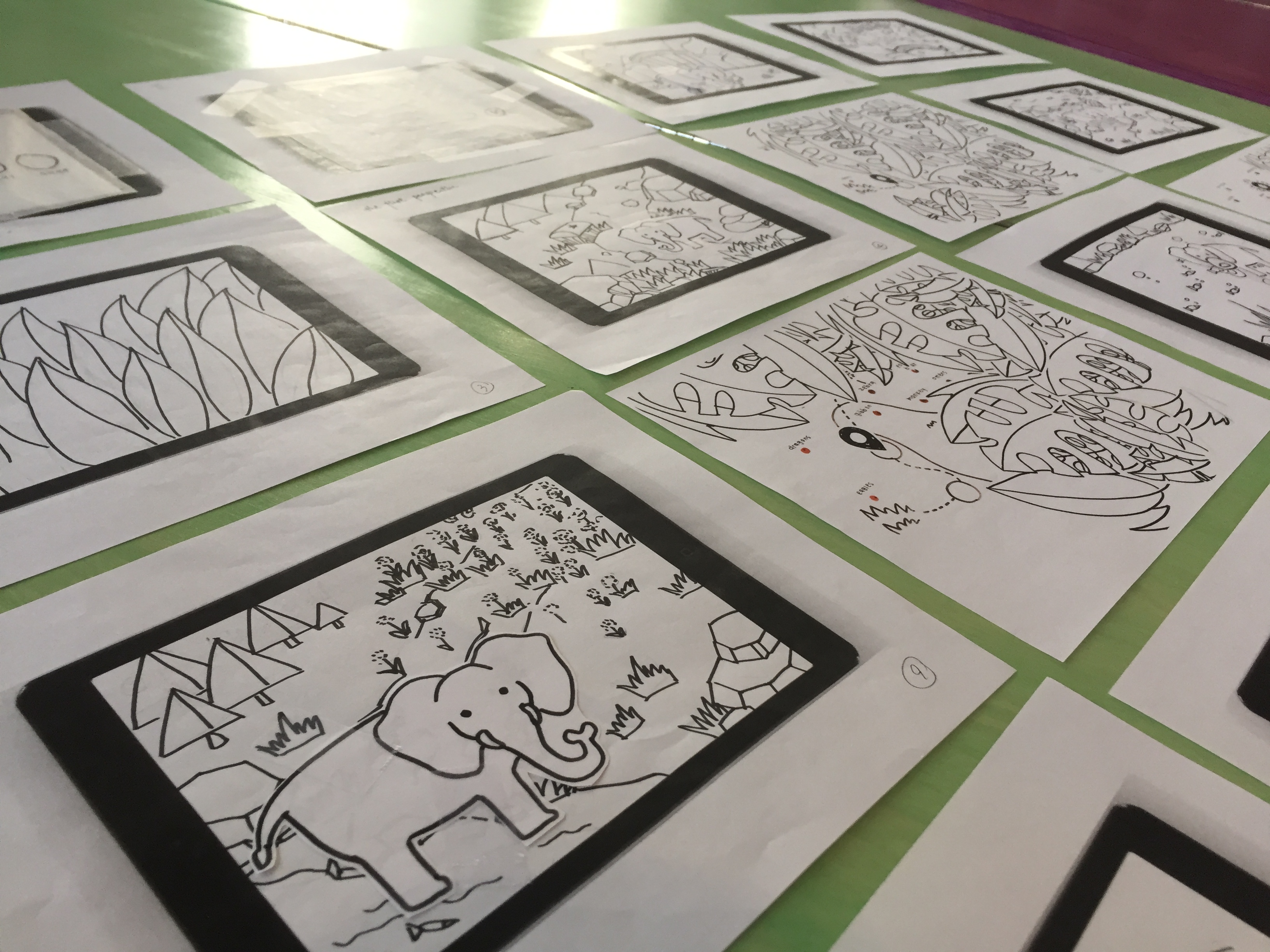 Storyboard images of the app development