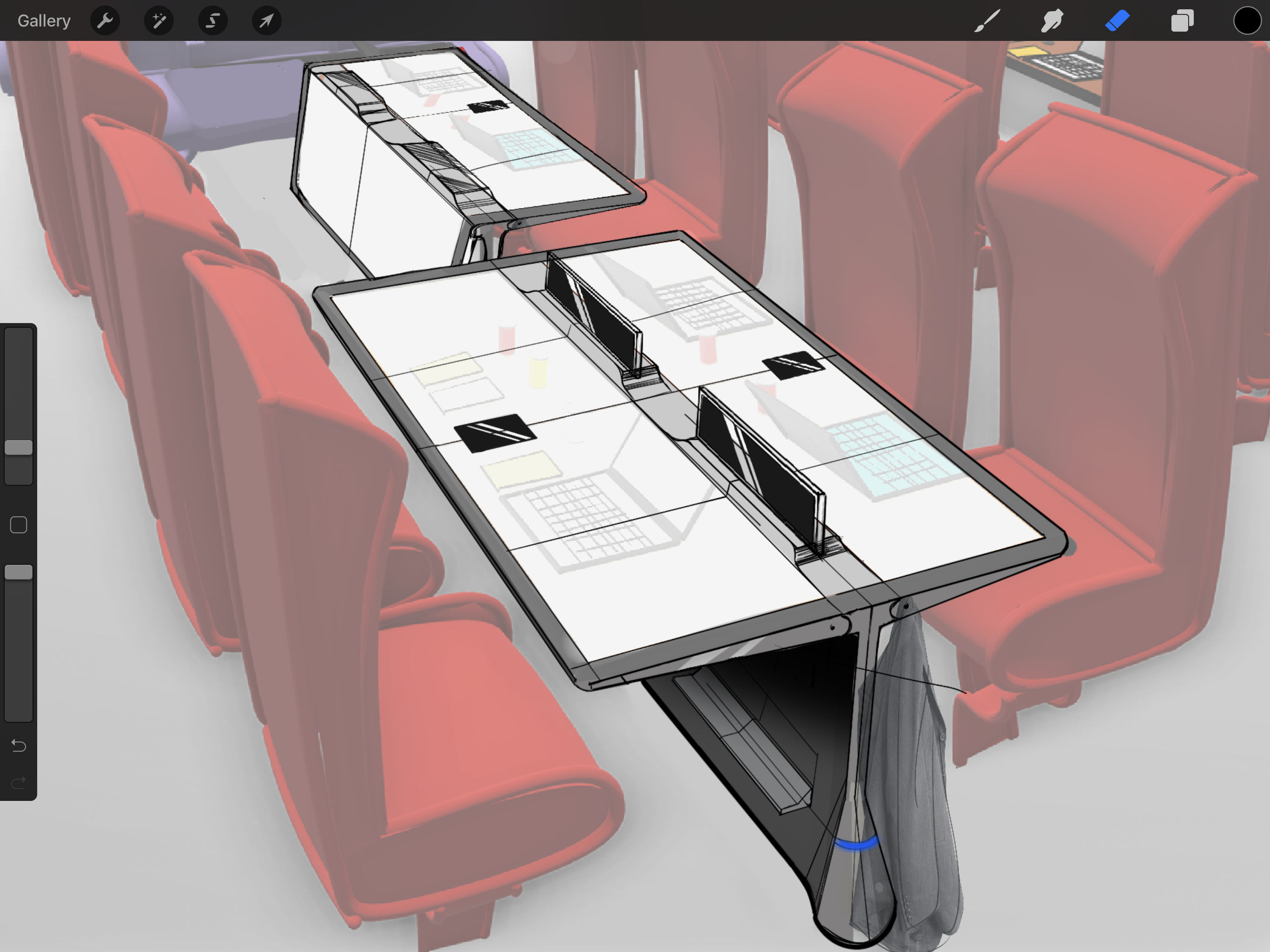 A 3D CAD model of the coffee house seating concept using Gravity Sketch