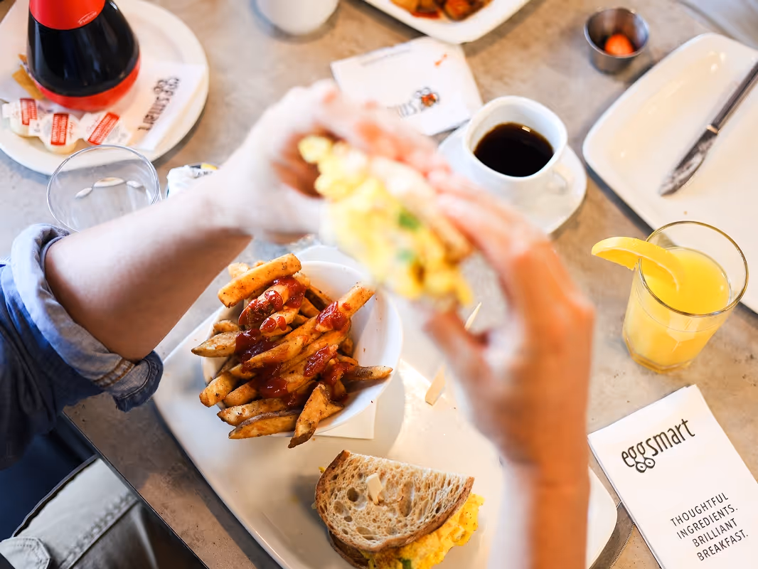 Birdseye Table Eating Breakfast Landscape Eggsmart Collingwood