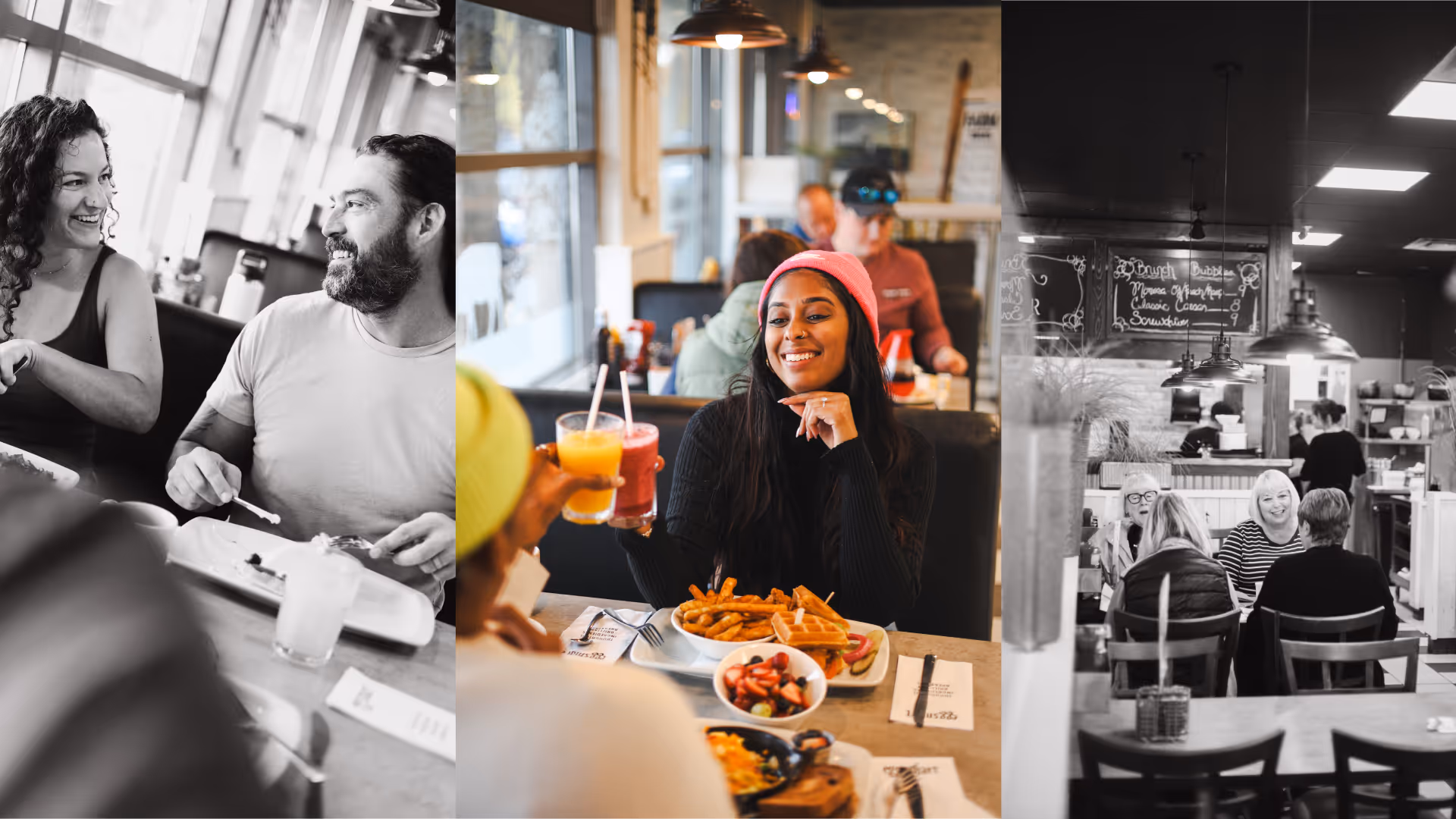 Two ladies eating brunch at a breakfast table at Eggsmart Collingwood