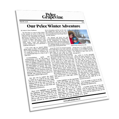 The first page of the February 2026 issue of the Pelee Grapevine.