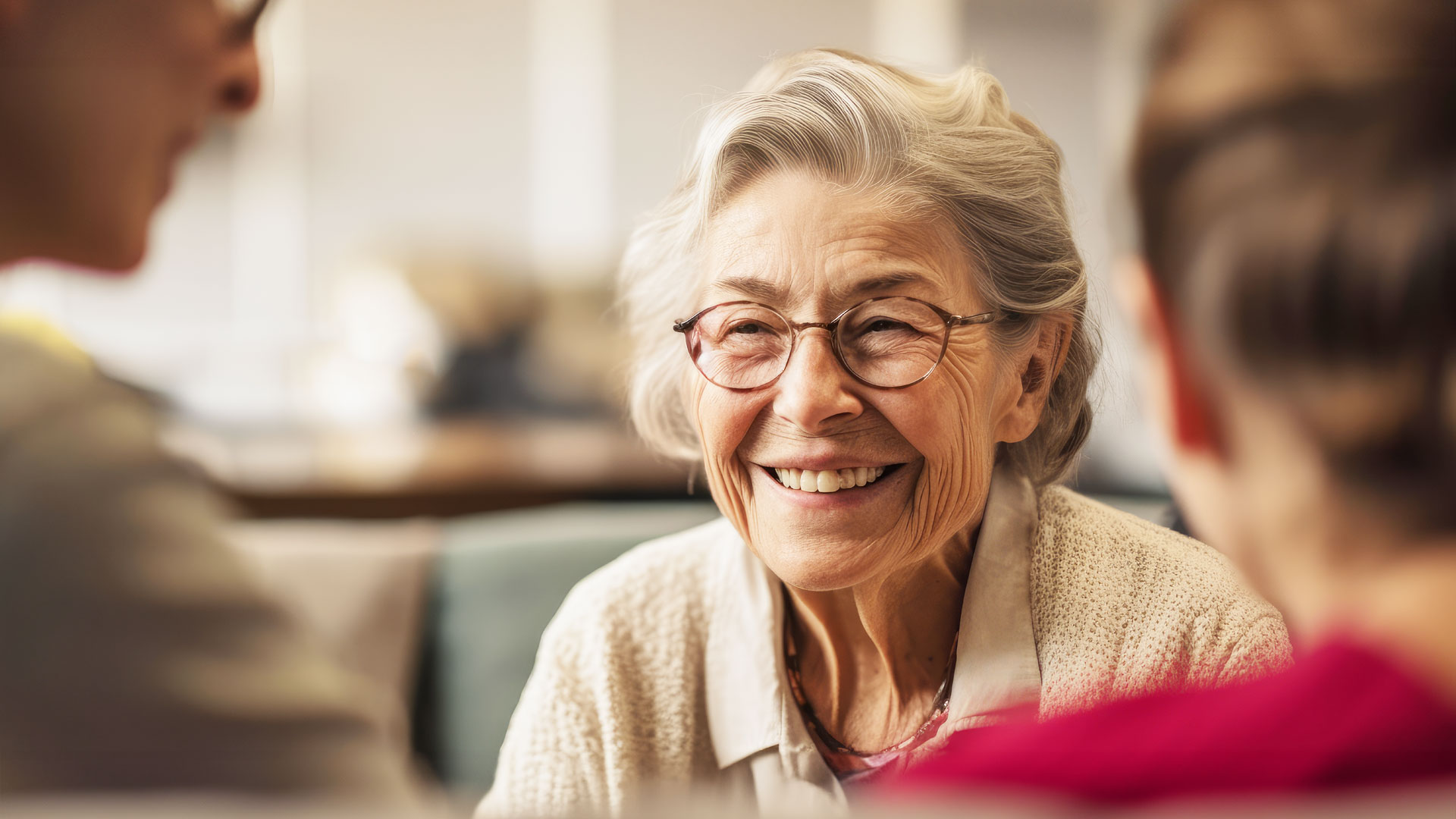 Happy senior woman socializing with friends