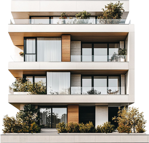 Modern multifamily apartment building representing AI-driven insurance analysis and risk management