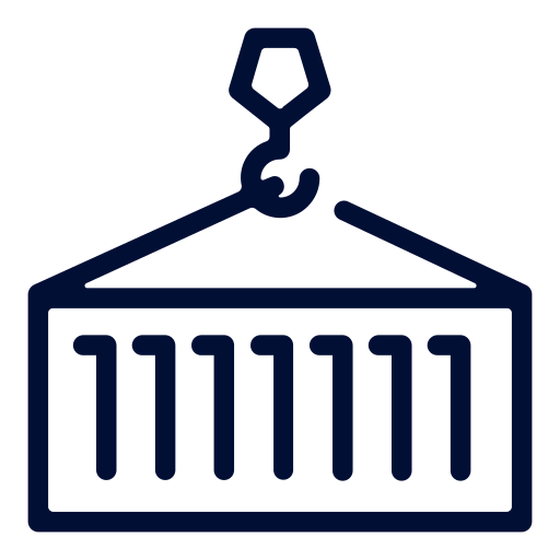 Icono azul oscuro de Contenedor, estilo outline round border.