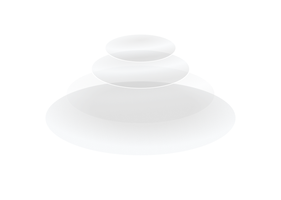Abstract icon of three stacked translucent circles, symbolizing clarity and efficiency in management.