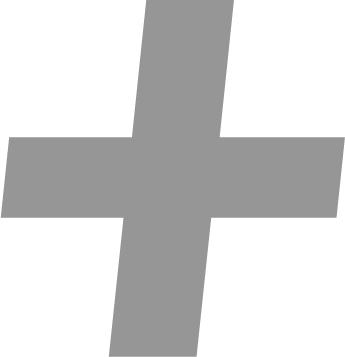 Gray plus sign icon with tilted vertical and horizontal bars.