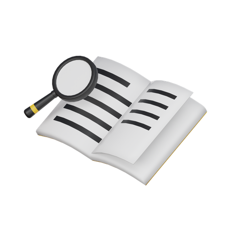 Ein offenes Buch mit Lupe und Text.
