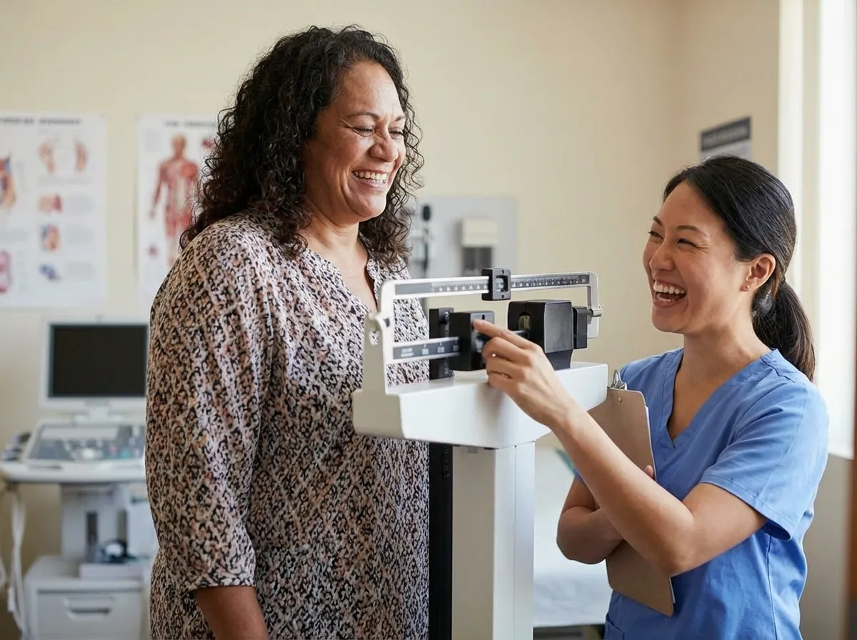 Clinician conducting a vision screening as part of a workplace physical exam