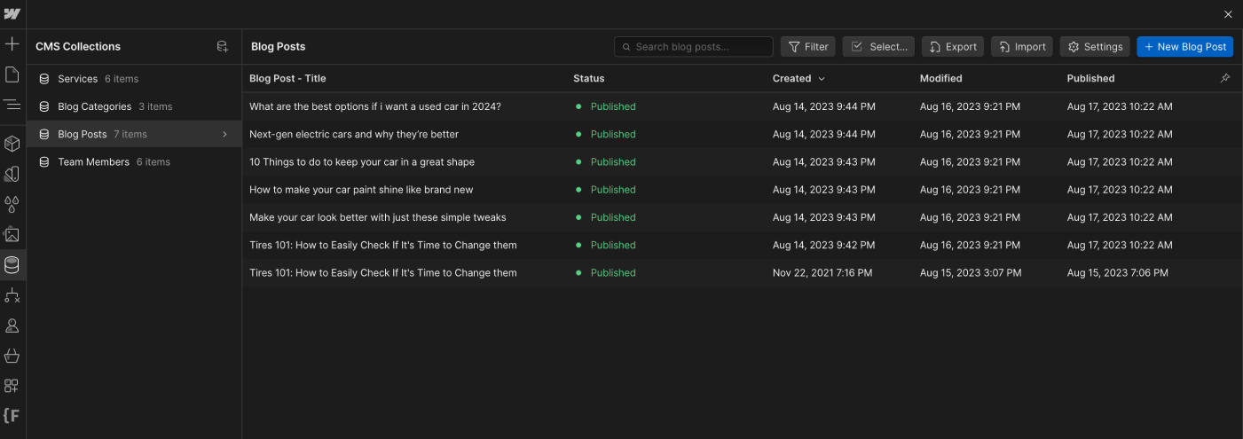 CMS Collection - Carrepair X Webflow Template
