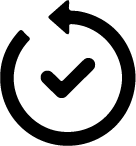 Circular arrow pointing counterclockwise around a checkmark inside.