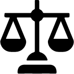Black silhouette icon of balanced scales symbolizing justice.